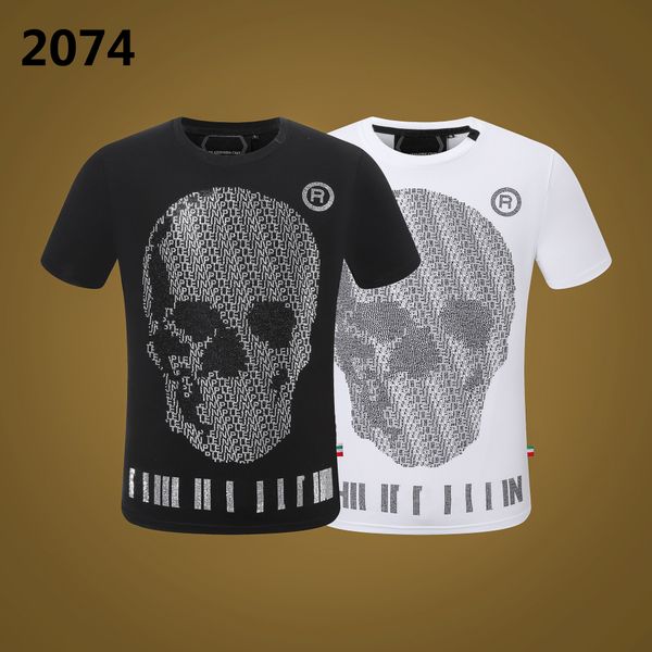

pp fashion men's designer slim fit t-shirt summer rhinestone short sleeve round neck shirt tee skulls print streetwear collar polos m-, White;black