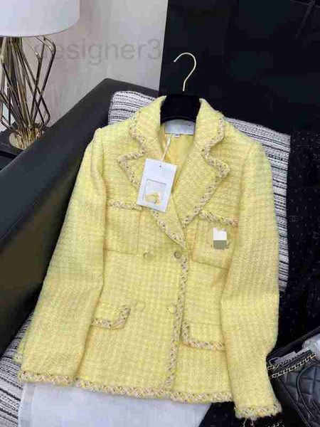 

women's jackets designer 23 spring/summer french style chic ribbon edging lapel double row button plaid tweed suit coat xhe0, Black;brown