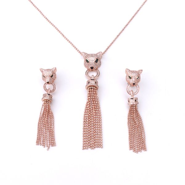 

rose long tassel gold diamond initial pendant necklace for women men kit set tiger rock luxury trendy party christmas wedding couple chain w, Silver