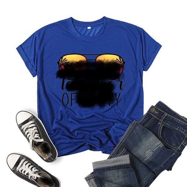 

cloth offs designer sunglasses teacher off duty printed short sleeve t-shirt women's summer loose5y6n, White