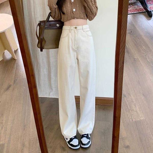 

korean style straight cargo jeans for women spring and autumn high waist slimming, Blue