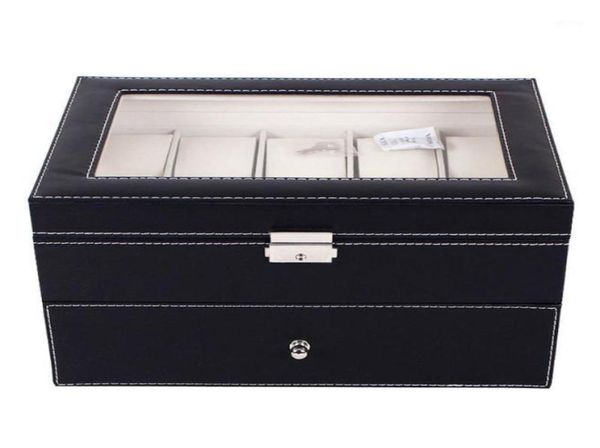 

20 grids pu leather watch box case professional holder organizer for clock watches jewelry storage boxes case display18861227, Black;blue