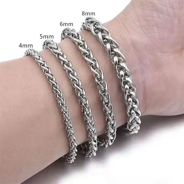 

hip hop titanium steel men's cuban chain bracelet hadmade stainless steel link hand chain jewelry bracelets 4mm 5mm 6mm 8mm, Black
