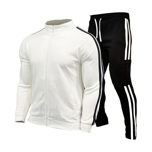 

men's tracksuits fashion casual jacket pants suit 2023autumn winter stripes jogging sportswear 230413, Gray