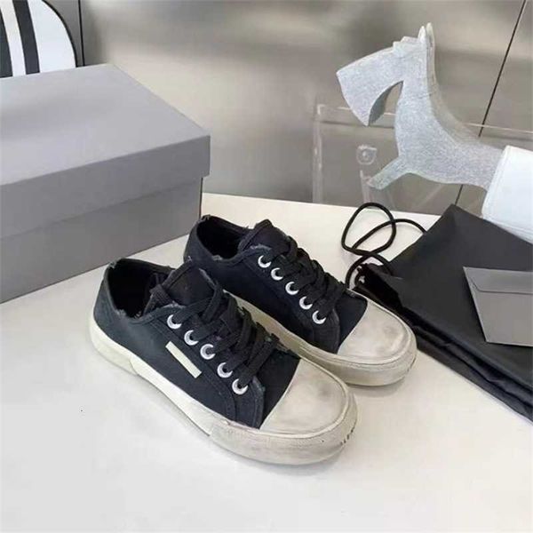

high old canvas shoes 2023 new couple style flat bottom casual half trailer small dirty single for women, Black