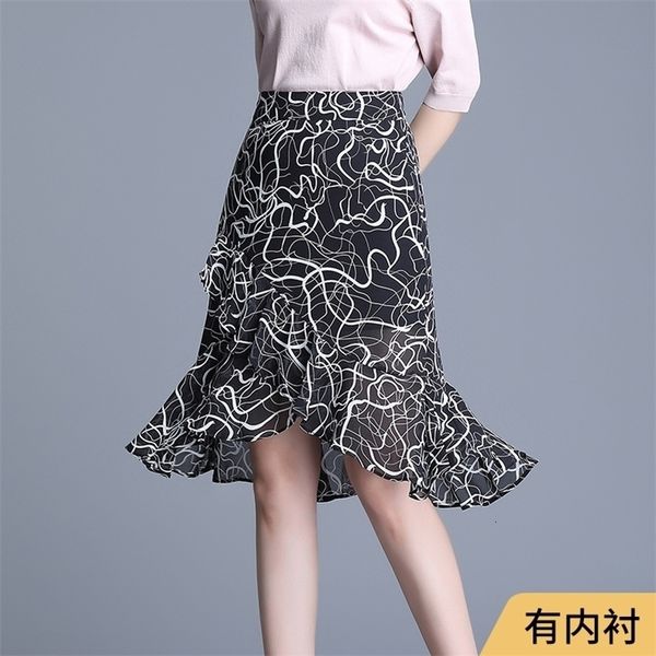 

skirts summer korean high waist slim loose red fishtail skirt casual women irregular bag hip short skirt 230413, Black