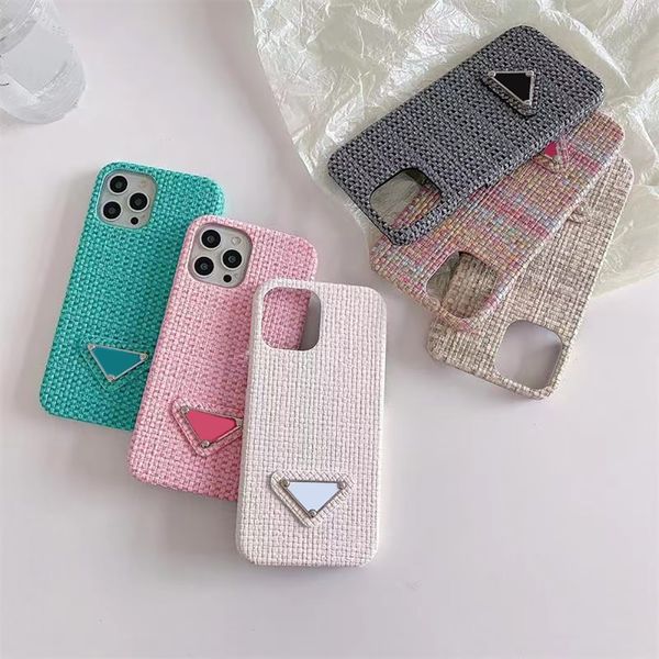 iPhone 14 13 Pro Max Designer Phone Cases for Apple 12 11 XR XS 8 7 6 Plus Luxury Weave Pattern PU Leather Mobile Cell Bumper Back Covers Fundas Coque Velvet Lined Rai UH86