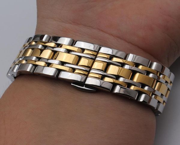 

7beads watchbands stainless steel watch strap bands silver and gold mixed color staight ends watchbands 14mm 16mm 18mm 20mm 22mm 24323261, Black;brown