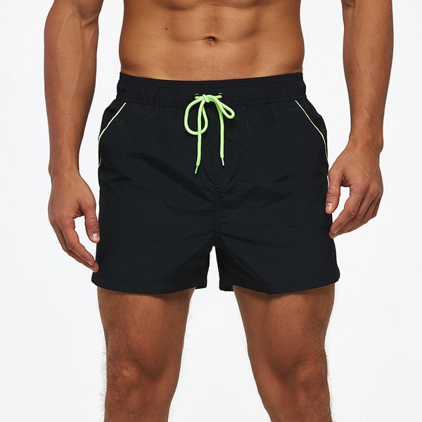 

Summer Men back pocket zipper solid color 100% Polyester quick dry swimming Shorts, Black