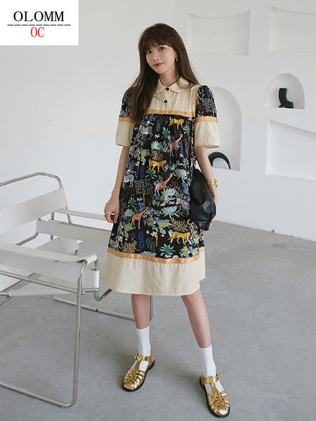 

casual dresses summer printed skirt fashion stitching shirt skirt loose women's swing long skirt a177#230413, Black;gray