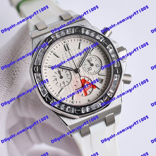 

men's watch 37mm white diamond dial quartz electronic movement women's watch rubber strap stainless steel watch timer function 262, Slivery;brown