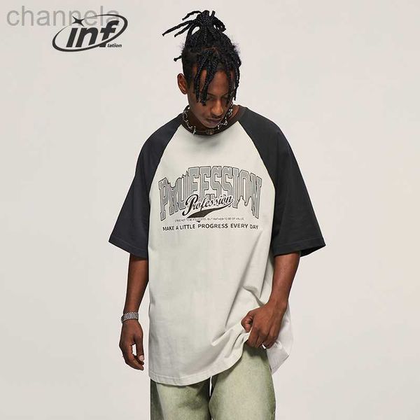 

men's t-shirts inflation vintage colorblock t-shirts men letter textured printed oversized tees cotton, White;black