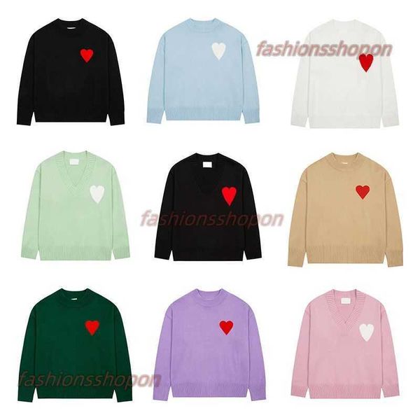 

paris fashion mens designer knitted sweater embroidered red heart solid color big love round neck short sleeve a t-shirt for men women keep, White;black