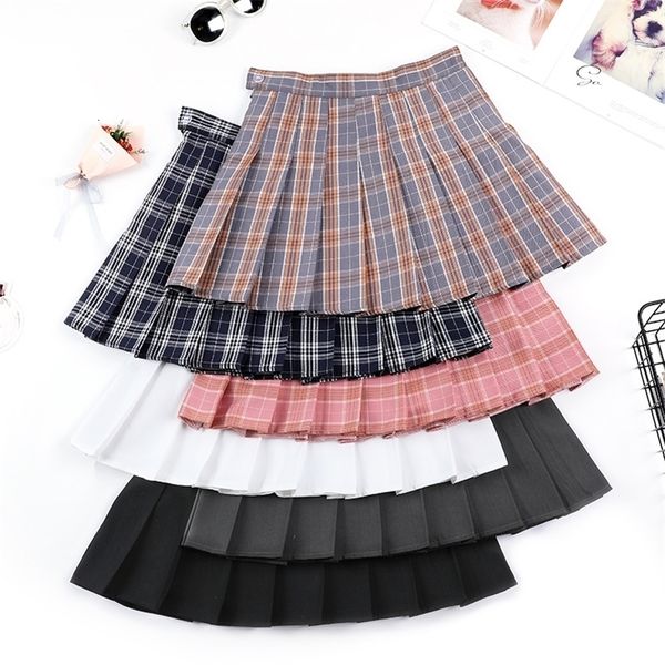 

skirts super- schoolskirt plaid pleated skirt female spring summer high waist short skirt fall college wind yellow a-character skirt 230413, Black