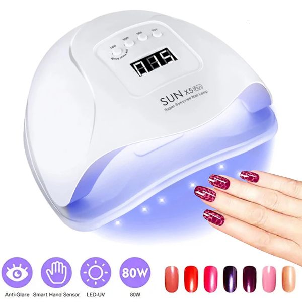 

nail dryers 80w sun x5 nail dryer for curing all gel nail polish uv led smart light for gel protable nail drying lamp manicure tools 230413