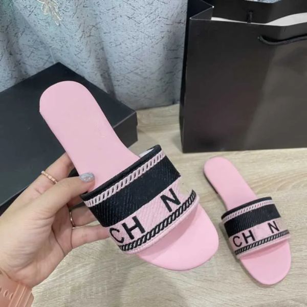 

paris embrwomens sandals summer beach stripes casual flat slippers sliders women ladies flip flops embroidery c doublslippers, Black