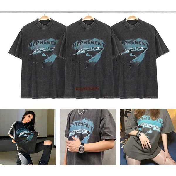 

men's and women's summer fashion t shirt high street brand rep representative summer shark wash old youth pop couple short sleeve, White;black