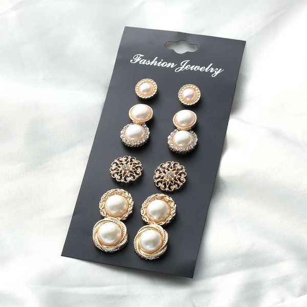 

stud 6 pairs fashion crystal rhinestones flower pearl earrings ear stud jewelry zircon pearl crystal rhinestones nice romantic gift p230411, Golden;silver