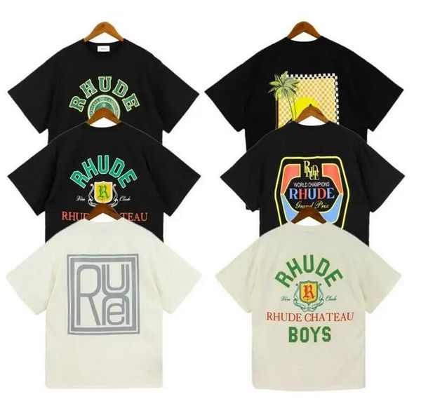 

mens t shirts rhude tee cotton round collar loose hip hop short sleeve t-shirt fashion men casual alphabet print t-shirts, White;black