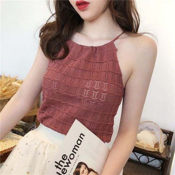 

camisoles tanks the halter neck is tied at the back of the woman xia wearing the korean version of the small fresh knitted camisole 230413, Black;white