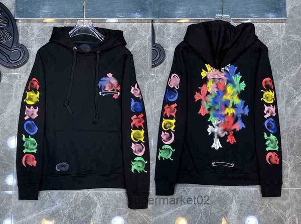 

men's hoodies sweatshirts designer hearts hoodie chromes mens hoody clothing womens heart hooded ch cross flower arm front printed hors, Black