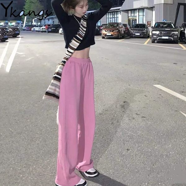 

women's pants capris joggers women y2k pink sports pants high waist chic casual baggy wide leg trouser korean harajuku streetwear strai, Black;white