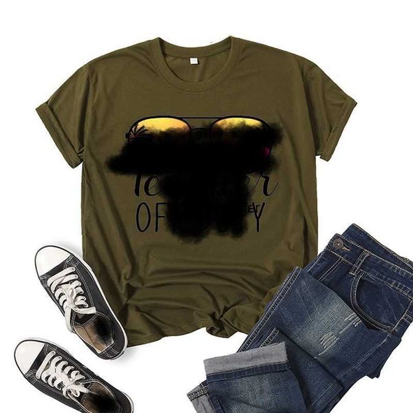 

cloth offs designer sunglasses teacher off duty printed short sleeve t-shirt women's summer looseg32g, White