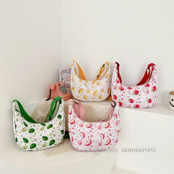 

children fruit printed handbags girls large capacity crossbody bags girls single shoulder canvas casual bag z1493, Black