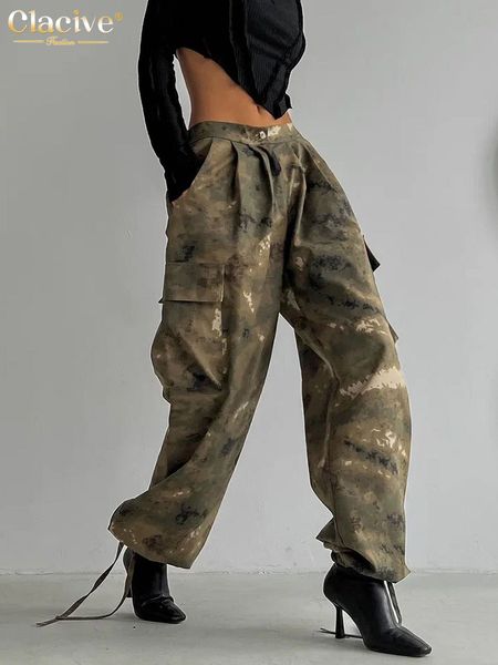 

women's pants capris clacive vintage loose camouflage print women's pants fashion low waist cargo pants streetwear pockets trouser, Black;white