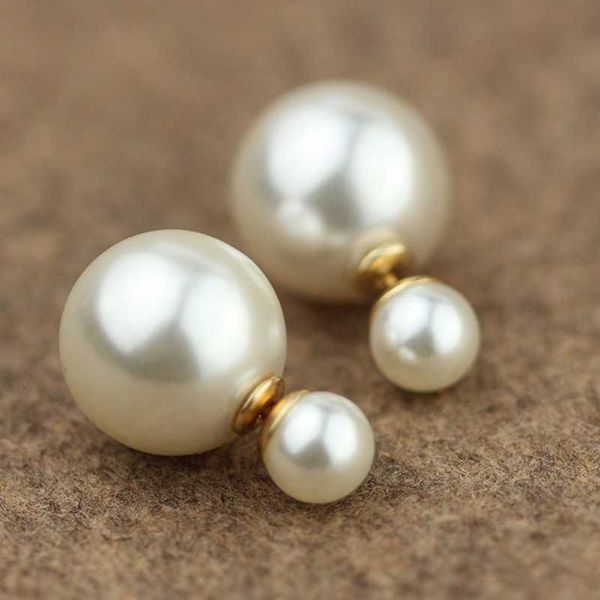 

stud 1pair women earrings pearl two-sided elegant lady pearls ear stud earrings for women bijoux korean girl earring jewelry gift p230411, Golden;silver
