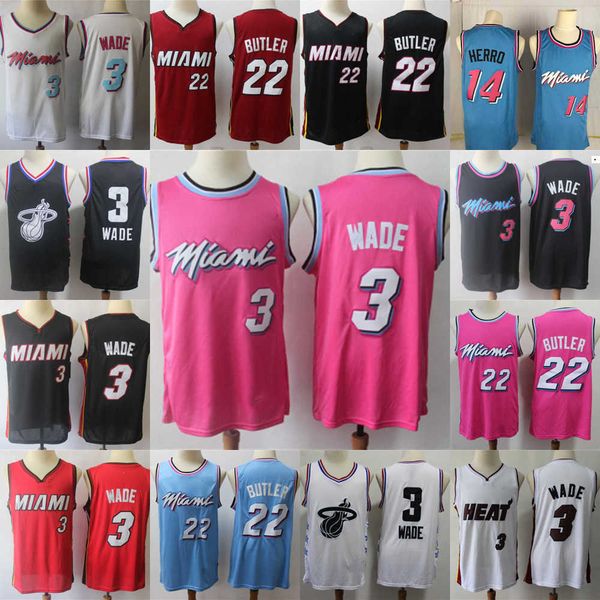 

miami''heat''men jersey dwyane 3 wade tyler 14 herro jimmy 22 butler kyle 7 lowry basketball jerseys pink yellow black b, Black;red