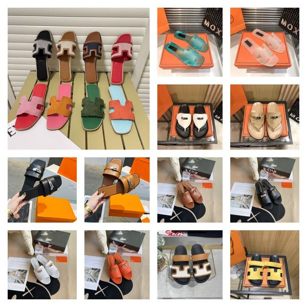 

designer women h slippers genuine leather chypre suede mules orange sandals summer oasis block heels kelly buckle slipper giulia flip flops, Black