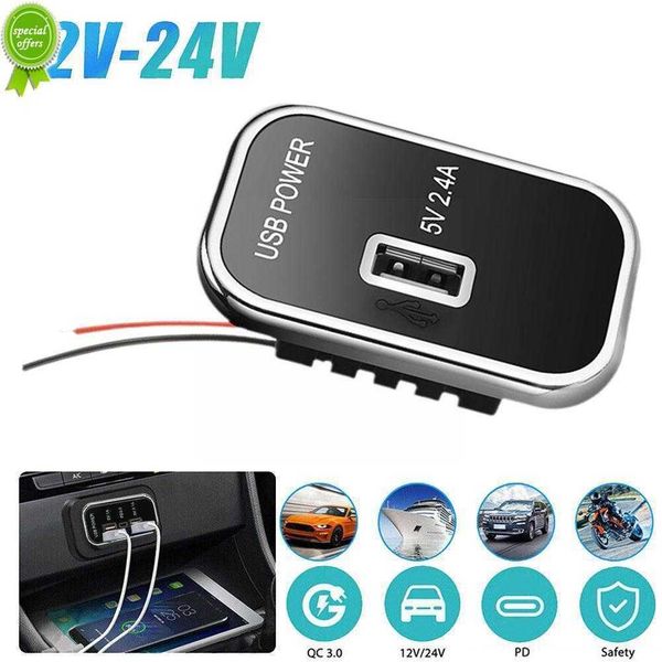 

new usb-c port car fast charger socket 12v/24v motorcycle dustproof outlets truck power boat rv adapter atv auto charging bus m0v3