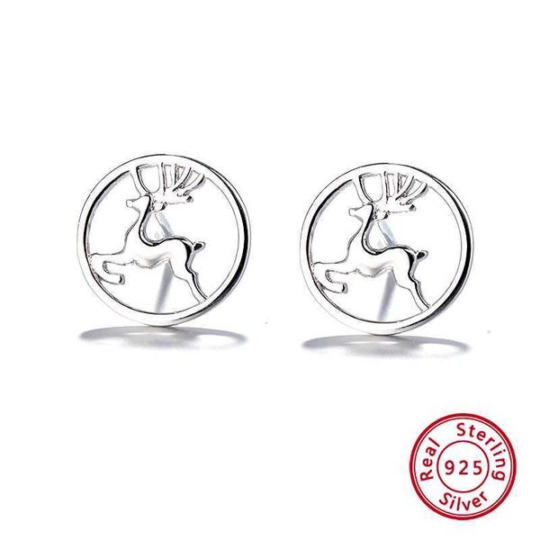 

stud 1 pair 925 sterling silver plated platinum deer ear studs for women fine jewelry new fashion design earring p230411, Golden;silver