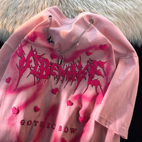 

womens tshirt y2k clothes tshirts korean fashion american retro fried street female summer student ins haruku loose couple outfit half, Black;gray