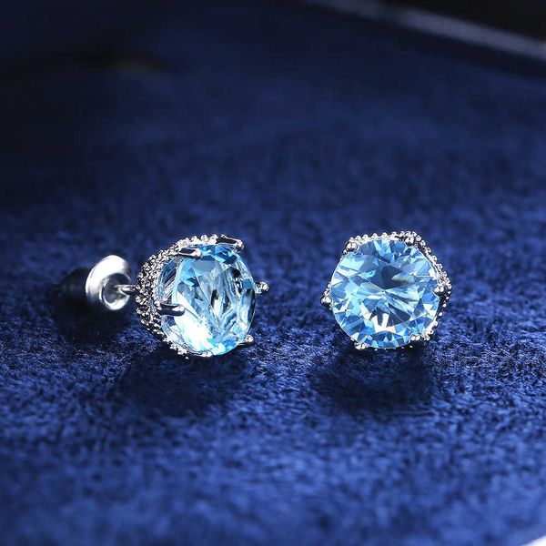

stud classic 6 claws sky blue round zircon women stud earrings bright color romantic girl minimalist earrings timeless jewelry p230411, Golden;silver