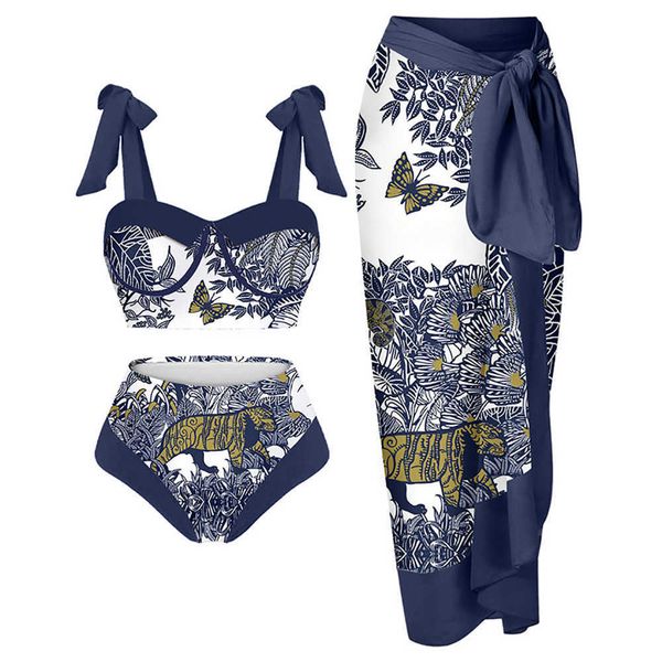 

fashion butterfly tiger print bikini slim beachwear women's pull up sling high waist patchwork swimsuit retro swimwear230413, White;black