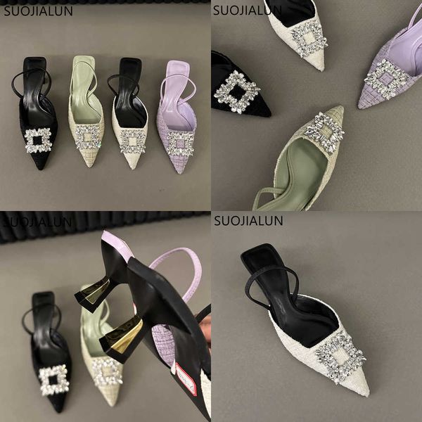 

sandals spring new brand women sandal fashon thin high heel ladies elegant slingback shoe crystal buckle dress pumps 230316, Black