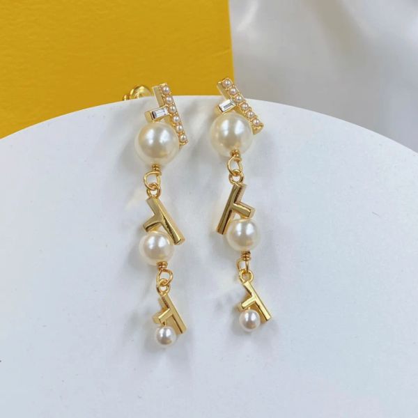 

luxury earring designer earrings pearl diamond long dangle letter f wedding earrings for women designer jewelry for party daily gift