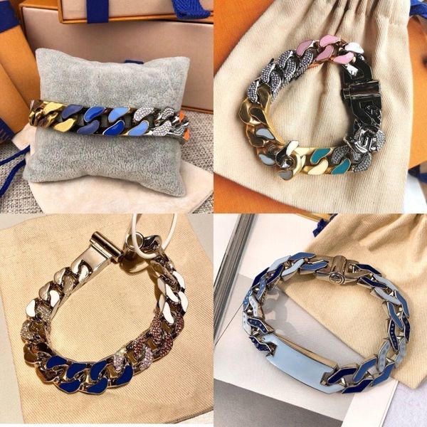 

designer jewelry silver love chain bracelet mens womens gold enamel multicolour bracelets fashion personality hip-hop, Black