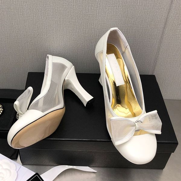 

womens dress shoes sheepskin heels height 8cm with bowknot retro round toes sandals pump mesh strass slip on wedding shoe ladies casual shoe, Black