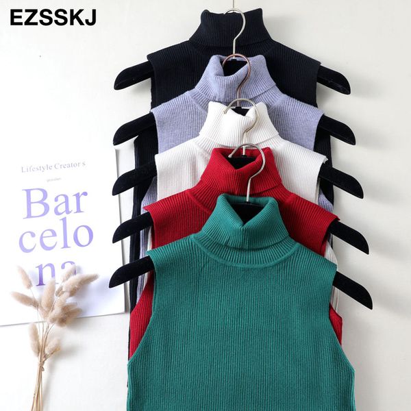 

camisoles tanks elegant spring autumn knitted tank women blouse turtlenck sleeveless sweater vest female slim 230412, Black;white