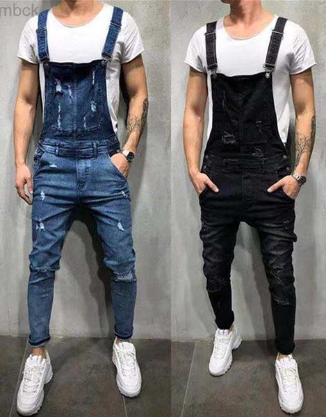 

men's pants 2022 spring and autumn new men's jeans fashion casual sling jumpsuit hawaiian high street slim frayed pencil pants den, Black