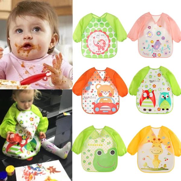 

household sundries full sleeve feeding bibs baby waterproof bib apron food protection large pocket feeding hoodie 6 - 48 months