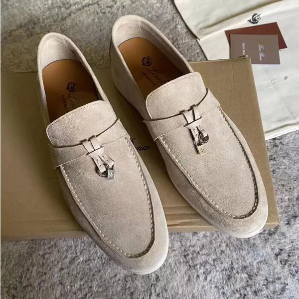 

loro piana summer charms embellished walk suede loafers shoes beige genuine leather casual slip on flats women luxury designers flat dress s, Black