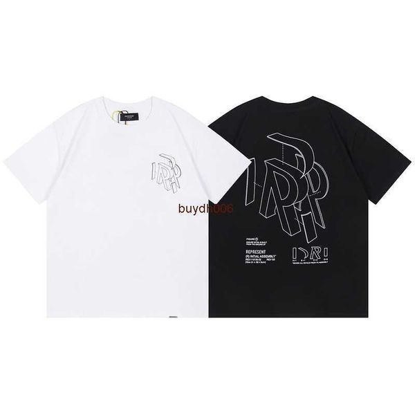 

men's and women's summer fashion t shirt high street brand rep representative summer new 3d sketch letter r printing short sleeve, White;black