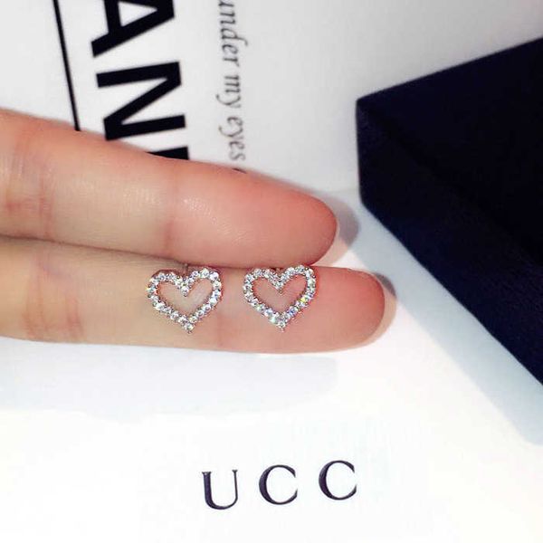 

stud korean earrings silver color heart bling zircon stone stud earrings for women fashion jewelry 2022 trend p230411, Golden;silver