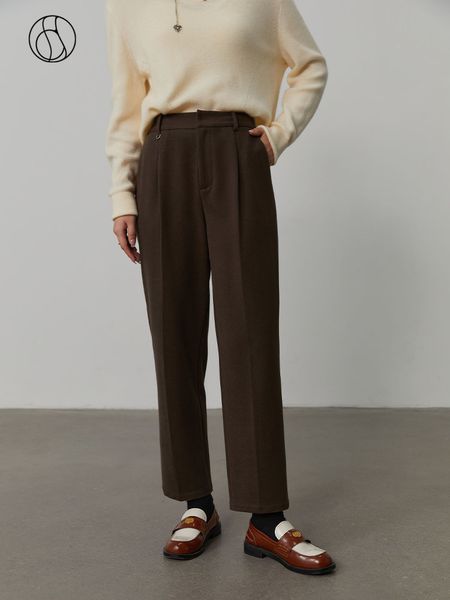 

women's pants capris dushu high waist women winter brushed tapered trousers pleated design solid thicken cropped pants women straight s, Black;white