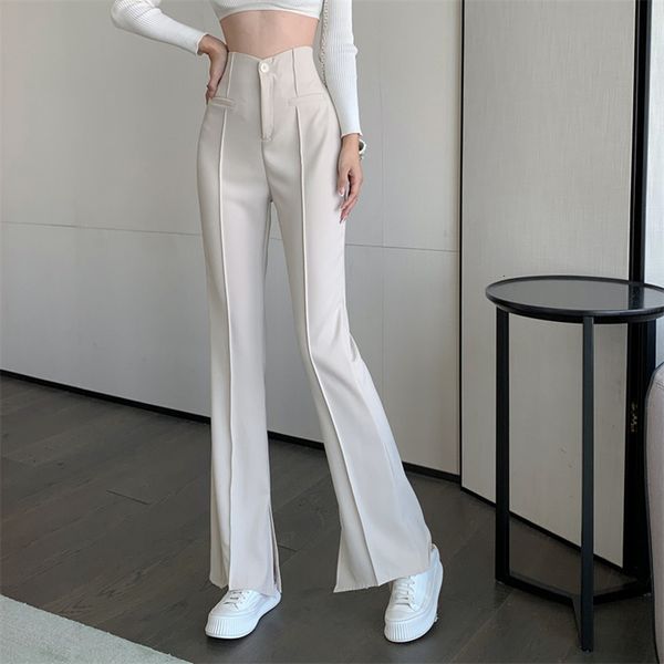 

women's pants capris high waist thin split wide leg pants women's spring and summer solid black white loose suit straight horn cas