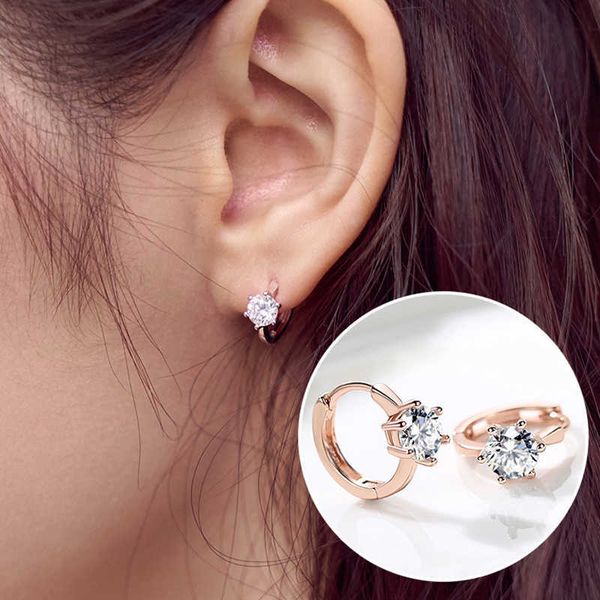 

stud stud earrings for women classic six claw clear aaa+cubic zirconia rose gold color fashion jewelry for girls kae094 p230411, Golden;silver